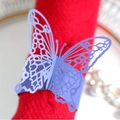 Purple laser-cut butterfly napkin ring with intricate hollow texture on red fabric - 22cm / Sapphire Blue