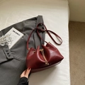 Fashionable wine red drawstring bucket bag with gold chain and pleated faux leather detail - Wine Red (Without Pendant)