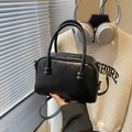 Retro black bowling bag in wrinkled faux leather with gold-tone hardware and twin beads - No Pendant / Black