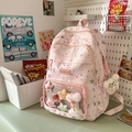 Zaino rosa per studentesse con motivi a stelle, tasche a zip e ciondoli in peluche - Rosa con ciondolo