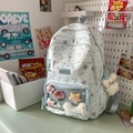 Zaino celeste per la scuola con stelle e finestra trasparente per spille peluche - Blu con Pendente