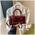 Retro burgundy mini box handbag with glossy leather finish and adjustable shoulder strap - Burgundy
