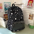 Black school backpack with white star pattern and transparent display pocket - Black without Pendant