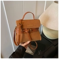Brown matte suede small crossbody bag with top handle and vintage metal buckle detail - Brown