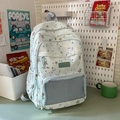 Light blue school backpack with star patterns and multi-pocket design for students - Blue Without Charm