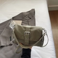 Army green nylon crossbody bag with wide belt buckle design and silver hardware - Green