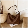 Vintage large dark brown pebbled leather tote bag with long shoulder strap - Brown