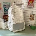 White nylon backpack with purple star patterns and a mesh pocket for students - White Without Pendant