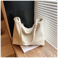 Retro cream white large tote bag with lychee texture leather and adjustable strap - Off White