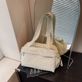 Versatile light green multi-pocket shoulder bag with functional drawstring sides - Off-white