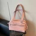Pink nylon shoulder bag with multi-zipper compartments and adjustable straps - Pink