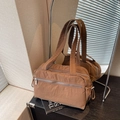 Minimalist dark brown multi-pocket shoulder bag in waterproof fabric for women - Brown