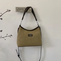 Vintage olive green suede bag with brown leather trim and shoulder strap - Small / Khaki