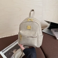 Mini mochila vintage beige en ante sintético suave con detalles metálicos dorados - Blanco Roto