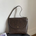 Retro dark brown large capacity faux leather tote bag with elegant golden round buckle - Coffee No Charm