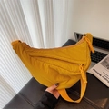 Yellow casual crescent crossbody bag with pleated texture and stylish braided rope zipper - Yellow