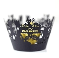Hollow laser cut Halloween cupcake wrappers featuring black cats, pumpkins, and bats - Black Khaki