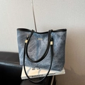 Large gray snowflake texture tote bag with black straps and golden metal accents - Blue Without Charm