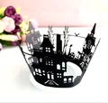 Detailed laser-cut Halloween cupcake wrapper featuring spooky castle and ghost design - 5*5*8CM / Ghost Castle Style (WB-262)