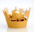 Laser cut gold Christmas cupcake wrappers with reindeer, snowflake and tree motifs - Gold