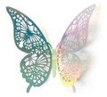 Macro detail of 3D holographic butterfly wall sticker with intricate laser-cut floral patterns - 12 Pcs/Set / Iridescent Silver B