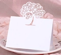Tarjetas de mesa árbol de la vida blanco cortado con láser para bodas y eventos - Blanco