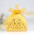 Laser-cut yellow princess dress gift box with golden organza bow for candies - Gold
