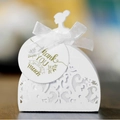 Elegant laser-cut white favor box with a girl silhouette and white organza ribbon bow - White (With Tag)