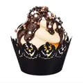 Halloween black laser-cut cupcake wrapper featuring a hollowed-out pumpkin face design - Black Khaki