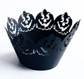 Pirottini per cupcake neri tagliati al laser a tema Halloween con design festivo a zucca vuota - Nero Cachi