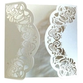 Elegant laser-cut pearl white invitation cover with intricate floral hollowed patterns - White