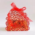 Laser cut red rose candy box with golden inner shell and matching ribbon bow decoration - Glitter Red and Reflective Gold