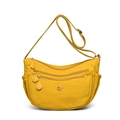 Detail of yellow waterproof nylon crossbody bag featuring multiple zipper pockets and side pockets - Yellow