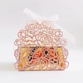 Rosa Glitzer Gastgeschenkbox mit Laserschnitt-Rosen, Gold-Einsatz und Schleife - Glitzer Rosa und Reflektierendes Gold