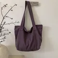 Deep purple canvas tote bag with large capacity and wide straps for daily commuting - Purple