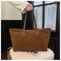 Minimalist large brown tote bag in matte suede leather with long shoulder straps - Brown