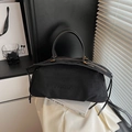 Black large capacity shoulder bag in suede finish with retro gold hardware and top handle - Black