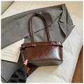 Vintage brown glossy leather underarm bag with decorative belt buckles and dual straps - Brown No Pendant