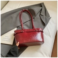 Deep red vintage shoulder bag with glossy crinkled texture and silver metal rings - Wine Red Without Pendant