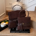 Vintage matte brown backpacks in two sizes with buckle straps on design books - Coffee Large