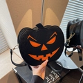Black pumpkin crossbody bag with orange devil face and glitter texture for Halloween - Black