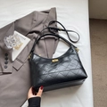 Quilted black leather crossbody tote bag with gold twist lock and adjustable shoulder strap - Black without Pendant