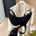 Matte black crescent hobo bag made of soft frosted suede with leather shoulder strap - Black
