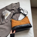Vintage brown and black quilted underarm bag with gold lock and adjustable strap - Brown No Pendant