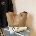 Grand sac cabas marron minimaliste avec texture tissée pour le bureau et voyage - Kaki (Sans Pendentif)