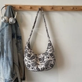 Vintage Umhängetasche in Halbmondform mit Paisley-Muster und Canvas-Gewebe - Weiß Ohne Anhänger