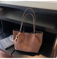 Coffee brown suede tote bag with bohemian beaded charm and dark leather straps - Coffee with Pendant