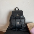 Retro black PU leather backpack with silver twist-lock closures and drawstring top - No Pendant / Black