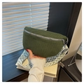 Detail of army green corduroy saddle bag featuring a geometric patterned wide strap - Green