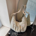 Light green crescent crossbody bag with pleated nylon fabric and multiple front zippers - Off White